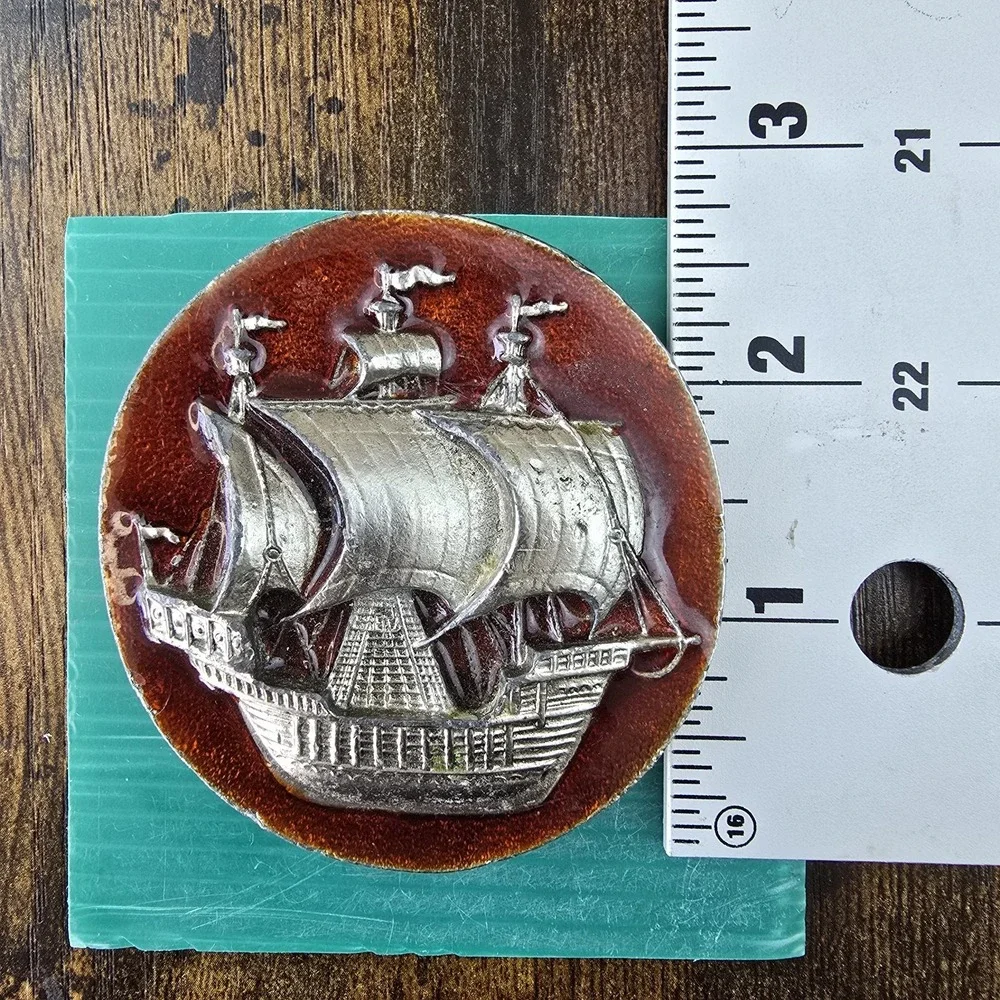 Vintage Nautical Sailing Ship Belt Buckle Metal‎ Round ~3